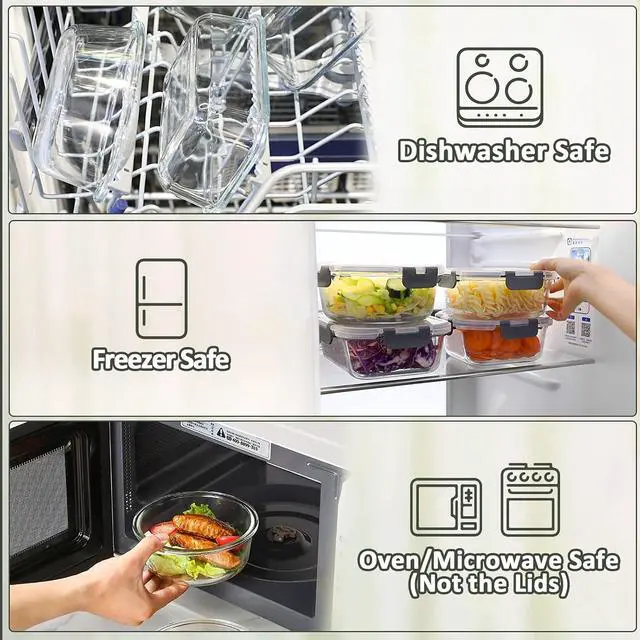 Alt view image 4 of 7 - M MCIRCO 24 Piece Glass Food Storage Containers with Lids,Gray | Glass Meal Prep Containers,Airtight Lunch Containers with Lids, Microwave, Oven, Freezer and Dishwasher Friendly, BPA Free