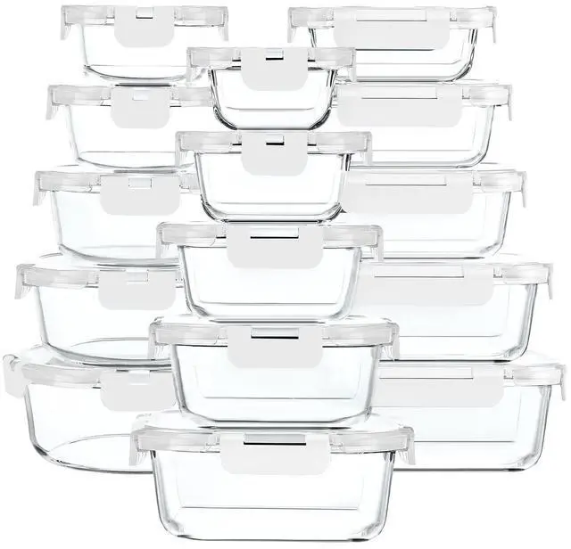 Main image of M MCIRCO 30 Piece Extra Large Glass Food Storage Containers with Lids | Glass Meal Prep Containers,Airtight Lunch Containers with Lids, Microwave, Oven, Freezer and Dishwasher, BPA Free, White