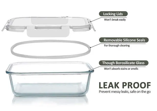 Alt view image 3 of 5 - M MCIRCO 10 Pack,22 oz Glass Food Storage Containers with lids, White | Glass Meal Prep Containers,Airtight Lunch Containers with Lids, Microwave, Oven, Freezer and Dishwasher Friendly, BPA Free