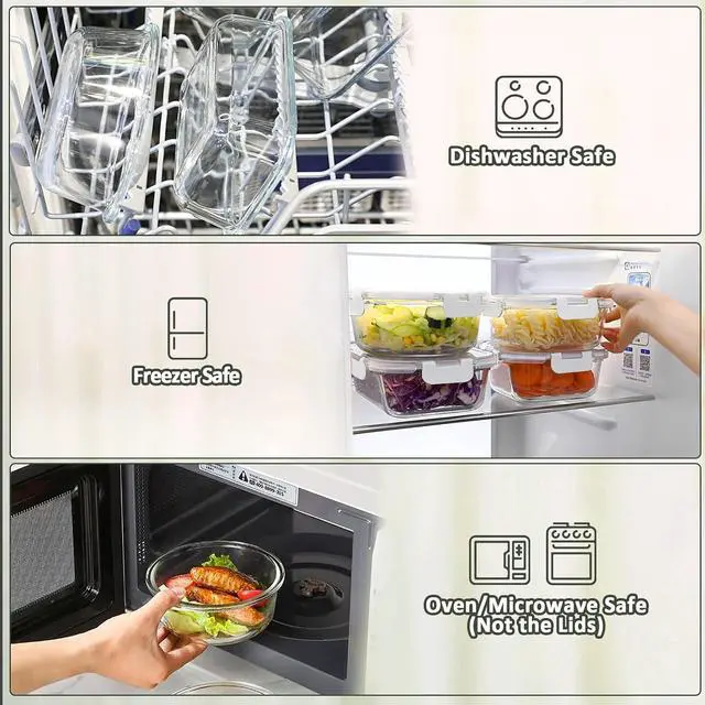 Alt view image 4 of 5 - M MCIRCO 10 Pack,22 oz Glass Food Storage Containers with lids, White | Glass Meal Prep Containers,Airtight Lunch Containers with Lids, Microwave, Oven, Freezer and Dishwasher Friendly, BPA Free
