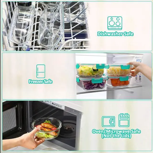 Alt view image 4 of 7 - M MCIRCO 30 Piece Extra Large Glass Food Storage Containers with Lids,Green | Glass Meal Prep Containers,Airtight Lunch Containers with Lids, Microwave, Oven, Freezer and Dishwasher Friendly, BPA Free