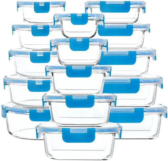 Main image of M MCIRCO 30 Piece Extra Large Glass Food Storage Containers with Lids, Blue | Glass Meal Prep Containers,Airtight Lunch Containers with Lids, Microwave, Oven, Freezer and Dishwasher Friendly, BPA Free