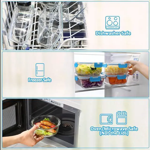Alt view image 4 of 7 - M MCIRCO 30 Piece Extra Large Glass Food Storage Containers with Lids, Blue | Glass Meal Prep Containers,Airtight Lunch Containers with Lids, Microwave, Oven, Freezer and Dishwasher Friendly, BPA Free