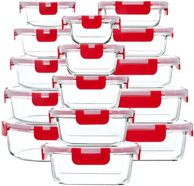 Main image of M MCIRCO 30 Piece Extra Large Glass Food Storage Containers with Lids, Red | Glass Meal Prep Containers,Airtight Lunch Containers with Lids, Microwave, Oven, Freezer and Dishwasher Friendly, BPA Free