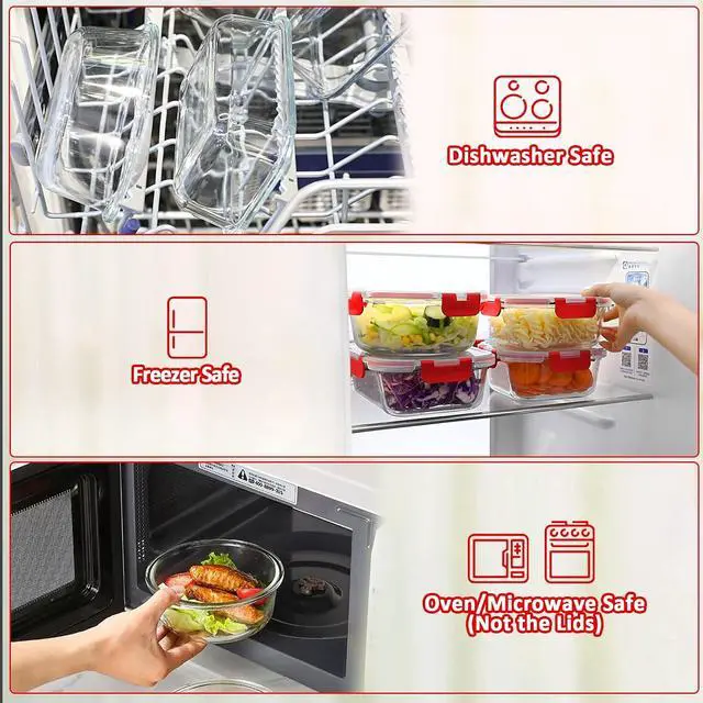 Alt view image 4 of 7 - M MCIRCO 24 Piece Glass Food Storage Containers with Lids, Red | Glass Meal Prep Containers,Airtight Lunch Containers with Lids, Microwave, Oven, Freezer and Dishwasher Friendly, BPA Free
