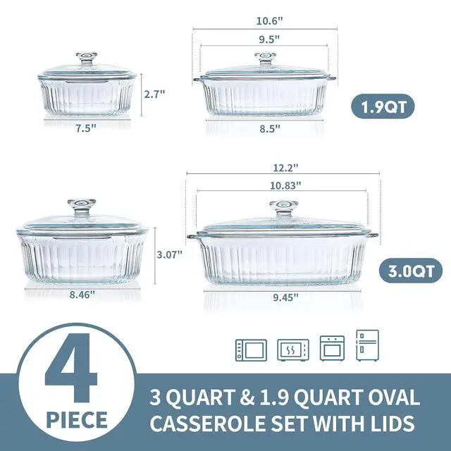 Alt view image 2 of 7 - M MCIRCO 4-Piece Glass Casserole Baking Dish, Set of 2 Casseroles With Glass Lids, 1.9 Qt and 3 Qt (Pack of 2)