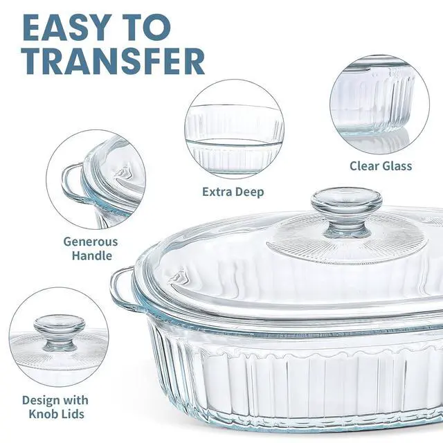 Alt view image 3 of 7 - M MCIRCO 4-Piece Glass Casserole Baking Dish, Set of 2 Casseroles With Glass Lids, 1.9 Qt and 3 Qt (Pack of 2)