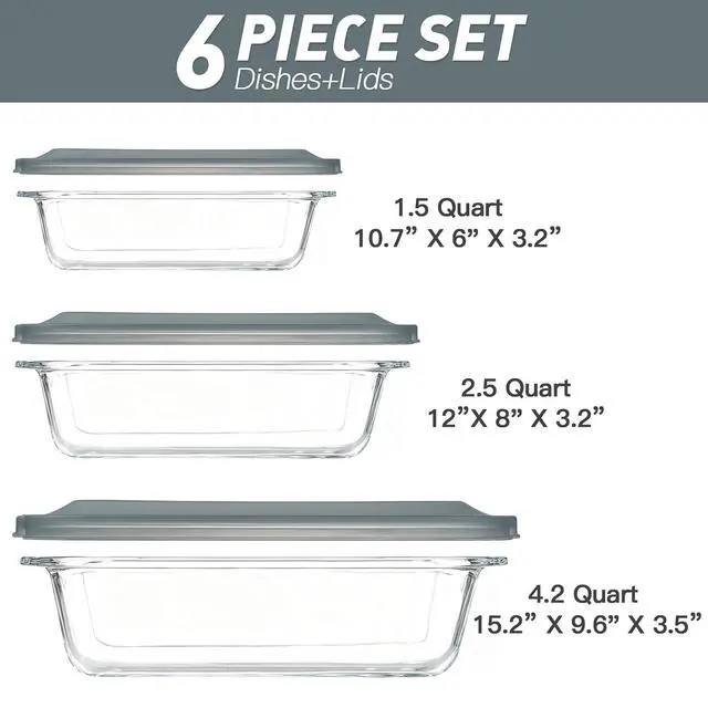 Alt view image 2 of 7 - M MCIRCO 6 Piece Extra Deep Glass Baking Dish with Lids, BPA free | Rectangular Glass Bakeware Set, Baking Pans for Lasagna, Casserole Dishes, Microwave, Oven, Freezer, Dishwasher