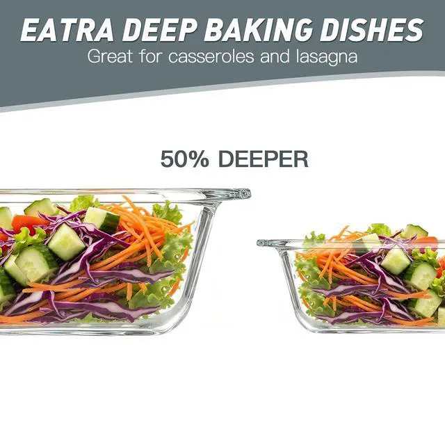 Alt view image 3 of 7 - M MCIRCO 6 Piece Extra Deep Glass Baking Dish with Lids, BPA free | Rectangular Glass Bakeware Set, Baking Pans for Lasagna, Casserole Dishes, Microwave, Oven, Freezer, Dishwasher