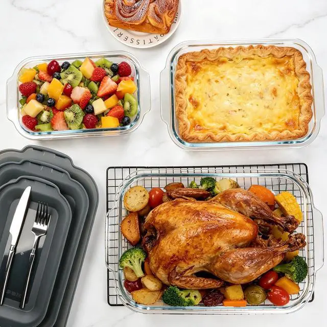 Alt view image 6 of 7 - M MCIRCO 6 Piece Extra Deep Glass Baking Dish with Lids, BPA free | Rectangular Glass Bakeware Set, Baking Pans for Lasagna, Casserole Dishes, Microwave, Oven, Freezer, Dishwasher