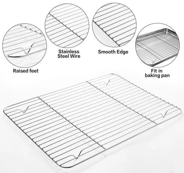 Alt view image 4 of 7 - MCIRCO 6 Piece Stainless Steel Baking Sheet with Rack with Silicone Baking Mat Set (2 Pans + 2 Racks + 2 Mats), 17.3 x 13 x 1 Inch Cookie Sheet with Cooling Rack, Easy Clean