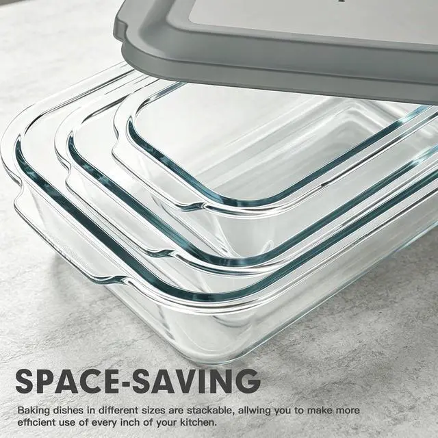 Alt view image 5 of 7 - M MCIRCO 6 Piece Extra Deep Glass Baking Dish with Lids, BPA free | Rectangular Glass Bakeware Set, Baking Pans for Lasagna, Casserole Dishes, Microwave, Oven, Freezer, Dishwasher