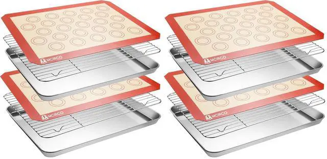 Main image of Stainless Steel Baking Sheet Tray Cooling Rack with Silicone Baking Mat Set, Cookie Pan with Cooling Rack, Set of 6 (2 Sheets + 2 Racks + 2 Mats), Size 16 x 12 x 1 Inch, Easy Clean (Pack of 2)