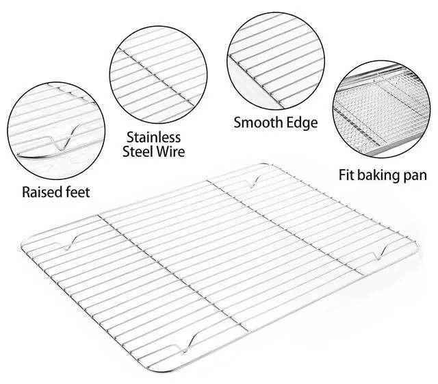 Alt view image 4 of 7 - Stainless Steel Baking Sheet Tray Cooling Rack with Silicone Baking Mat Set, Cookie Pan with Cooling Rack, Set of 9 (3 Sheets + 3 Racks + 3 Mats), 10/12/16 Inch, Easy Clean (Pack of 2)