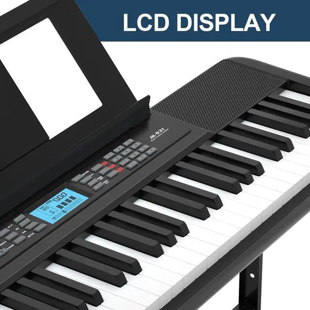 Alt view image 4 of 7 - JIKADA 61 Key Electronic Keyboard Piano with 300 Timbres, 300 Rhythms | 61 Key Compact Electric Piano Keyboard w/LCD Screen, Built-In Speakers, Headphones, Stand, Stool, Music Rest, Microphone