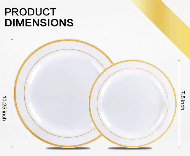 Alt view image 2 of 7 - M MCIRCO 175 Piece Gold Dinnerware Set - 50 Plastic Plates, 25 Cups, 25 Pre Rolled Napkins with Plastic Silverware, Disposable Gold Dinnerware Set for 25 Guest