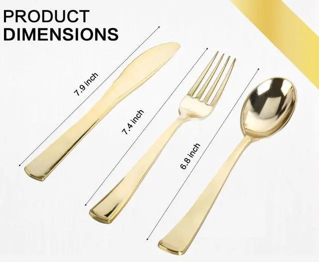 Alt view image 3 of 7 - M MCIRCO 175 Piece Gold Dinnerware Set - 50 Plastic Plates, 25 Cups, 25 Pre Rolled Napkins with Plastic Silverware, Disposable Gold Dinnerware Set for 25 Guest