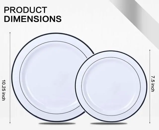 Alt view image 2 of 6 - M MCIRCO 350 Piece Dinnerware Set,100 Silver Rim Plastic Plates, 50 Cups,50 Pre Rolled Napkins with Plastic Silverware, Disposable Dinnerware Set for 50 Guest, Silver