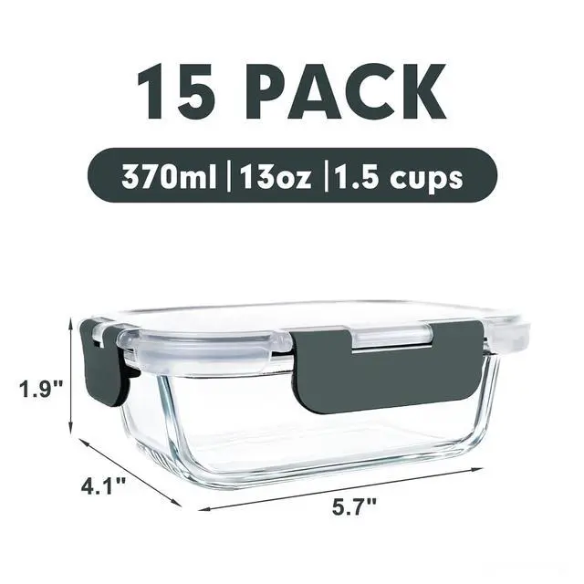 Alt view image 2 of 7 - M MCIRCO 15 Pack,13 oz 1.5 Cup Glass Meal Prep Containers with Lids | Small Glass Food Storage Containers with Lids, Airtight Lunch Containers, Microwave, Freezer, Dishwasher, BPA free