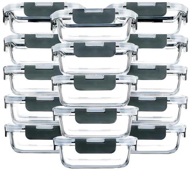 Main image of M MCIRCO 15 Pack,13 oz 1.5 Cup Glass Meal Prep Containers with Lids | Small Glass Food Storage Containers with Lids, Airtight Lunch Containers, Microwave, Freezer, Dishwasher, BPA free