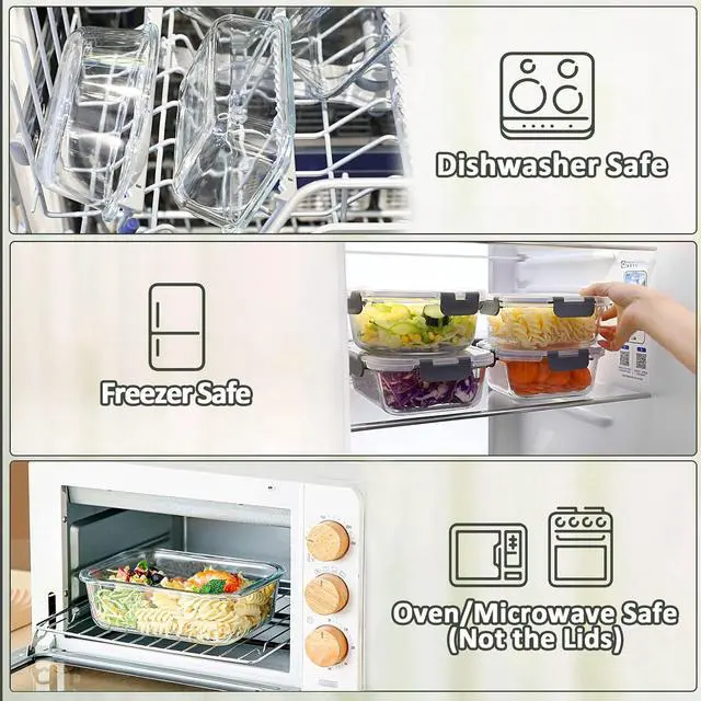 Alt view image 4 of 7 - M MCIRCO 8 Pack,30 oz Glass Food Storage Containers with Lids, Gray | Glass Meal Prep Containers,Airtight Lunch Containers with Lids, Microwave, Oven, Freezer and Dishwasher Friendly, BPA Free
