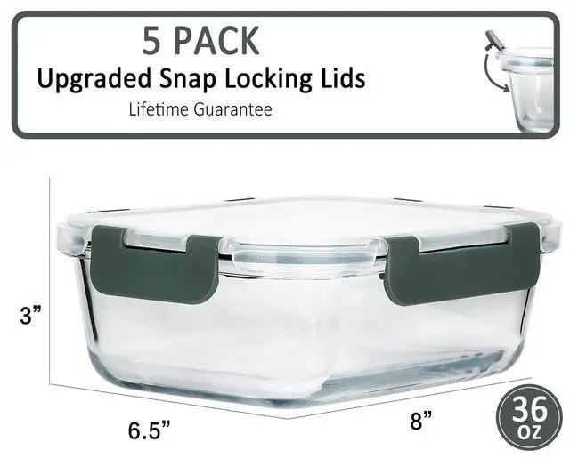 Alt view image 2 of 7 - MCIRCO 36oz Glass Meal Prep Containers set of 5 and Glass Food Storage Containers Set