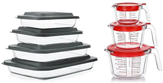 Main image of 8-Piece Deep Glass Baking Dish Set with Lids and 6 Pcs Glass Measuring Cups with Lids Set, for Cooking, Kitchen