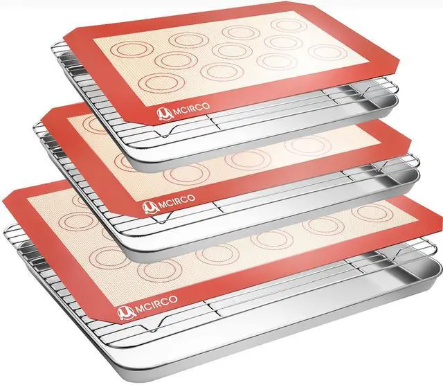 Alt view image 6 of 7 - MCIRCO 8 Pcs Glass Baking Dish Set with Lids, 9 Pcs Stainless Steel Baking Sheet Tray Cooling Rack with Silicone Baking Mat Set, For Cooking, Baking