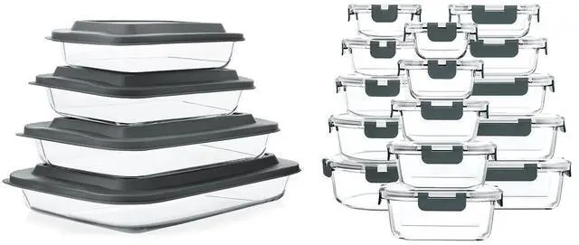 Main image of MCIRCO 8 Pcs Glass Baking Dish Set with Lids, 30 Pcs Glass Food Storage Containers with Lids, Fridge, Microwave, Oven, Dishwasher Friendly, For Cooking, Baking