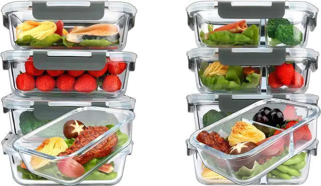 Main image of MCIRCO 36oz Single Compartment Glass Meal Prep Containers set of 5 and 36oz 2 Compartments Portion Control Glass Meal Prep Containers set of 5