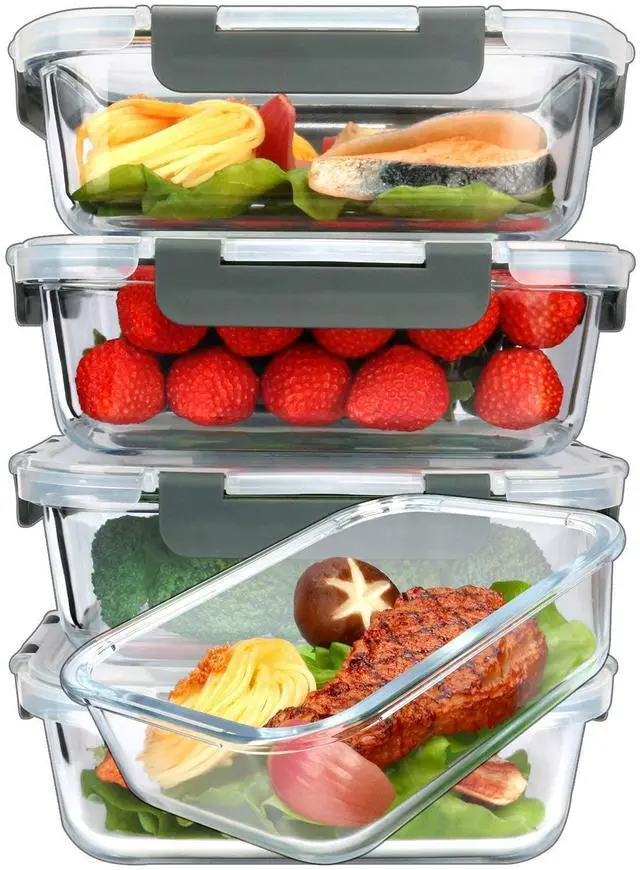 Alt view image 2 of 7 - MCIRCO 36oz Single Compartment Glass Meal Prep Containers set of 5 and 36oz 2 Compartments Portion Control Glass Meal Prep Containers set of 5