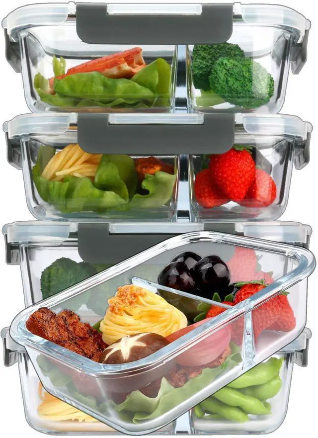 Alt view image 3 of 7 - MCIRCO 36oz Single Compartment Glass Meal Prep Containers set of 5 and 36oz 2 Compartments Portion Control Glass Meal Prep Containers set of 5