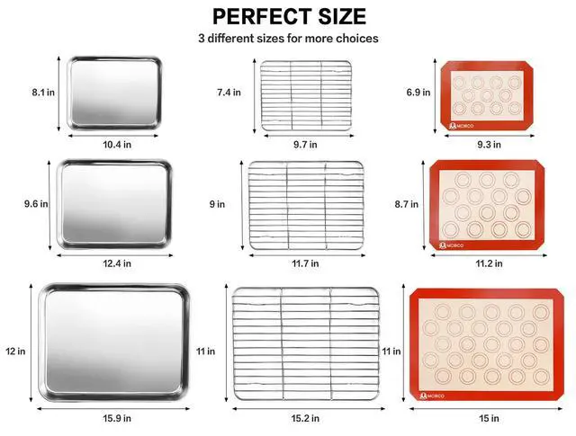 Alt view image 7 of 7 - MCIRCO 8 Pcs Glass Baking Dish Set with Lids, 9 Pcs Stainless Steel Baking Sheet Tray Cooling Rack with Silicone Baking Mat Set, For Cooking, Baking