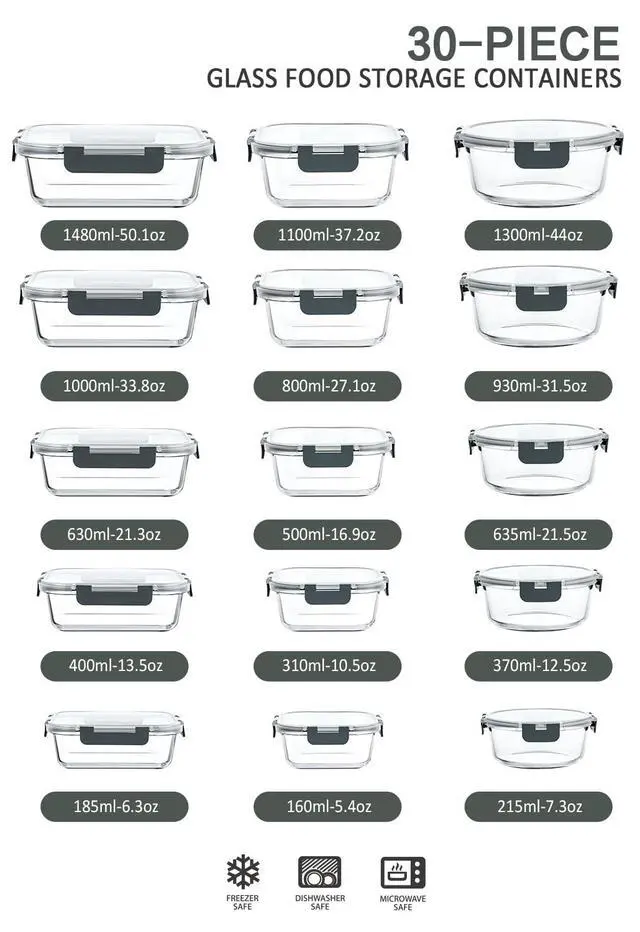 Alt view image 4 of 7 - M MCIRCO [10-Pack,22 Oz Glass Meal Prep Containers with Lids, 30-Piece Glass Food Storage Containers with Lids