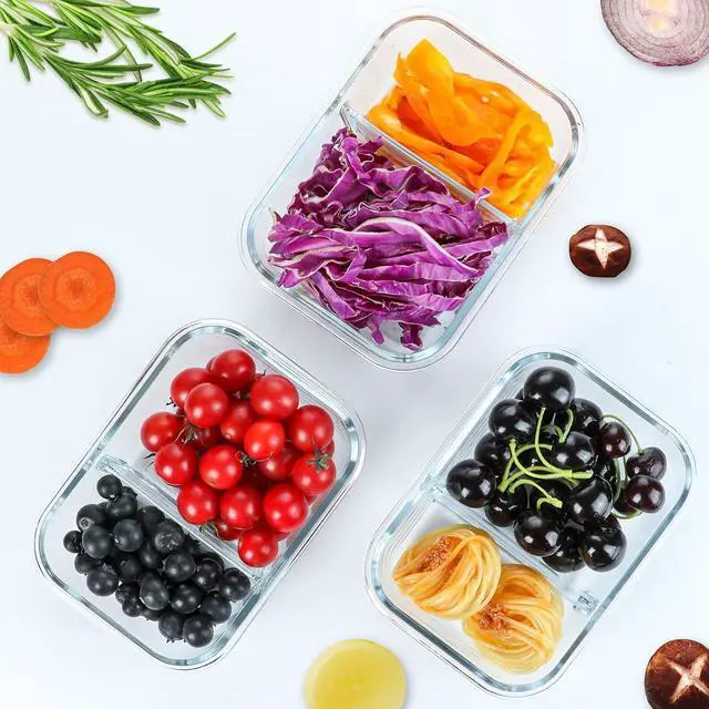Alt view image 6 of 7 - M MCIRCO 36 oz 2 Compartments Glass Meal Prep Containers set of 5 and 24Pcs Glass Food Storage Containers Set