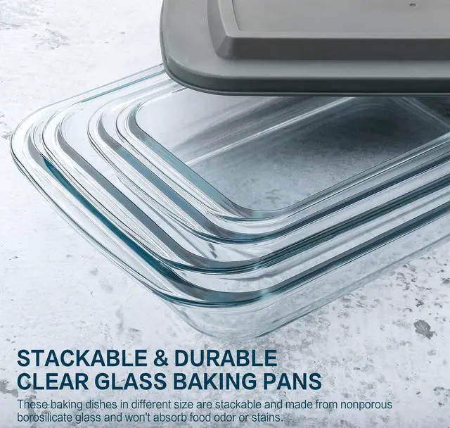 Alt view image 4 of 7 - 8-Piece Deep Glass Baking Dish Set with Lids and 6 Pcs Glass Measuring Cups with Lids Set, for Cooking, Kitchen