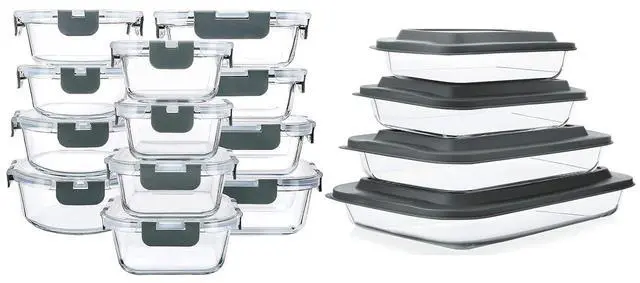 Main image of M MCIRCO 24 Pcs Glass Food Storage Containers with Lids, 8 Pcs Glass Baking Dish Set with Lids, Fridge, Microwave, Oven, Dishwasher Friendly, For Cooking, Baking