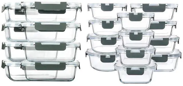Main image of MCIRCO 30oz Glass Meal Prep Containers set of 8 and 24Pcs Glass Food Storage Containers Set