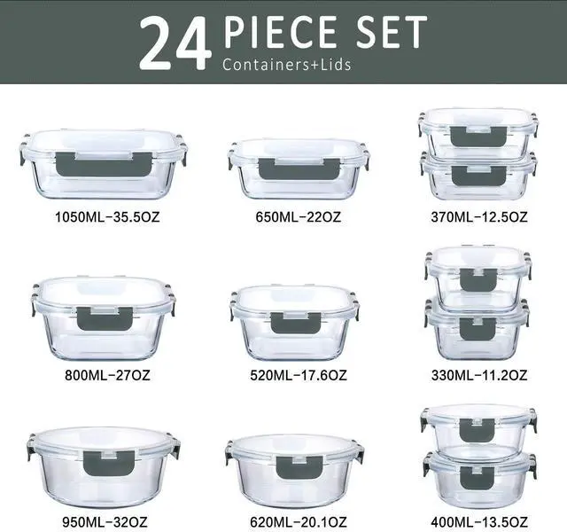 Alt view image 2 of 7 - M MCIRCO 24 Pcs Glass Food Storage Containers with Lids, 8 Pcs Glass Baking Dish Set with Lids, Fridge, Microwave, Oven, Dishwasher Friendly, For Cooking, Baking