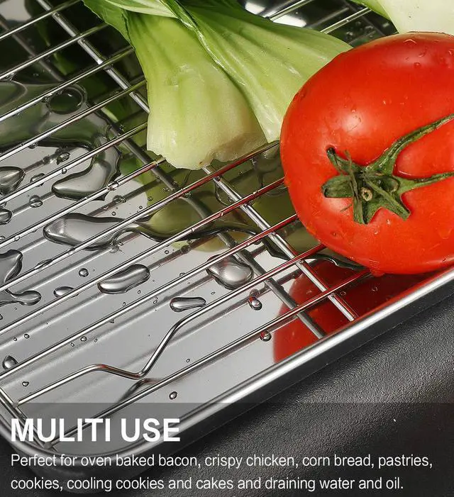 Alt view image 5 of 7 - 6 Pcs Stainless Steel Baking Sheet Tray Cooling Rack with Silicone Baking Mat Set, and 6 Pcs Glass Measuring Cups with Lids Set, for baking, Kitchen