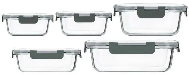 Main image of M MCIRCO 5 Pieces Glass Food Storage Container with Lids, Airtight Glass Lunch Containers, Glass Meal Prep Container,Microwave, Oven, Freezer and Dishwasher Friendly (Gray)