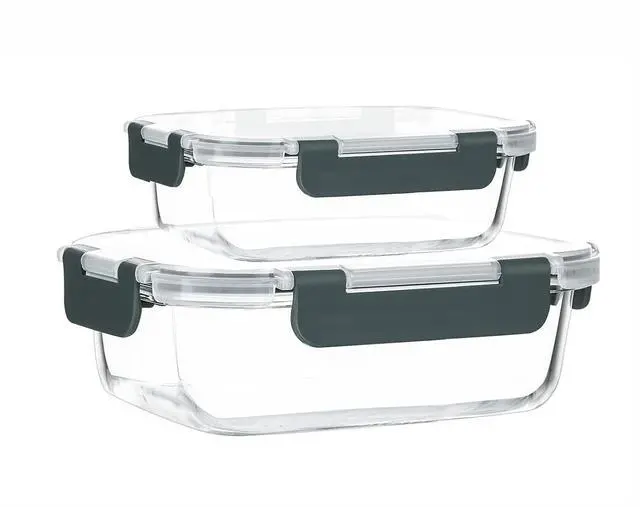 Main image of M MCIRCO 2 Pack Glass Meal Prep Containers with Lids, Glass Food Storage Containers with Snap Locking Lids, Airtight Lunch Containers, Microwave, Oven, Freezer and Dishwasher (Gray)