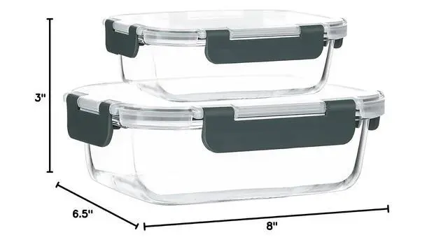 Alt view image 2 of 2 - M MCIRCO 2 Pack Glass Meal Prep Containers with Lids, Glass Food Storage Containers with Snap Locking Lids, Airtight Lunch Containers, Microwave, Oven, Freezer and Dishwasher (Gray)