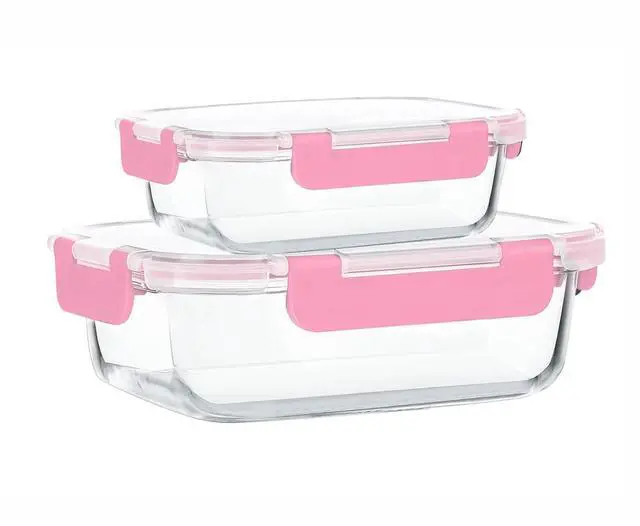 Main image of M MCIRCO 2 Pack Glass Meal Prep Containers with Lids, Glass Food Storage Containers with Snap Locking Lids, Airtight Lunch Containers, Microwave, Oven, Freezer and Dishwasher (Pink)