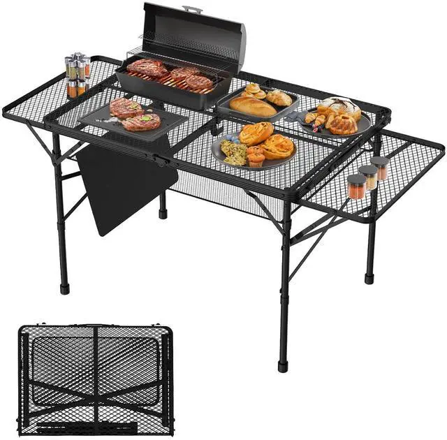 Main image of WildFinder Folding Table with 2 Wing Panels, 3x2 FT Foldable Camping Table | Height Adjustable Folding Grill Table with Mesh Desktop & Mesh Bag, Portable Outdoor Table for Picnic,Camping,BBQ,Beach