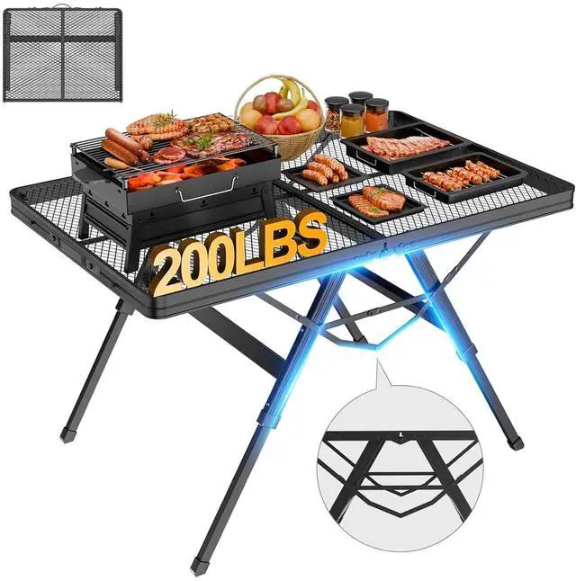 Main image of WildFinder Folding Grill Table, 3x2 FT Adjustable Height Camping Table | Foldable Camping table with Mesh Desktop, Lightweight Outdoor Table for Picnic,Camping,BBQ,Beach(Black)