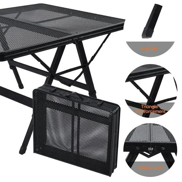 Alt view image 3 of 7 - WildFinder Folding Grill Table, 3x2 FT Adjustable Height Camping Table | Foldable Camping table with Mesh Desktop, Lightweight Outdoor Table for Picnic,Camping,BBQ,Beach(Black)