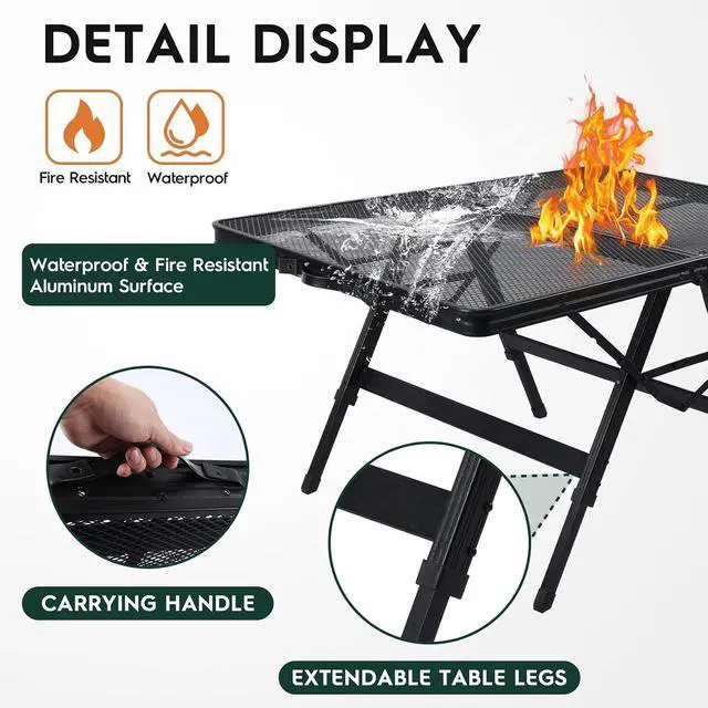 Alt view image 4 of 7 - WildFinder Folding Grill Table, 3x2 FT Adjustable Height Camping Table | Foldable Camping table with Mesh Desktop, Lightweight Outdoor Table for Picnic,Camping,BBQ,Beach(Black)