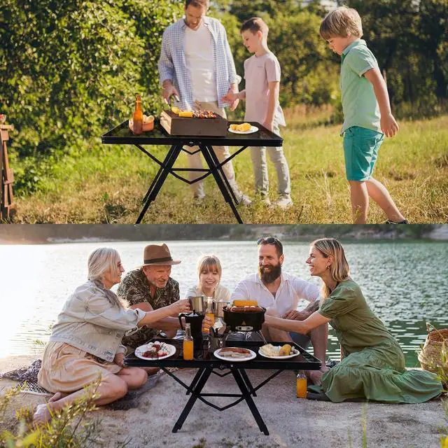 Alt view image 5 of 7 - WildFinder Folding Grill Table, 3x2 FT Adjustable Height Camping Table | Foldable Camping table with Mesh Desktop, Lightweight Outdoor Table for Picnic,Camping,BBQ,Beach(Black)