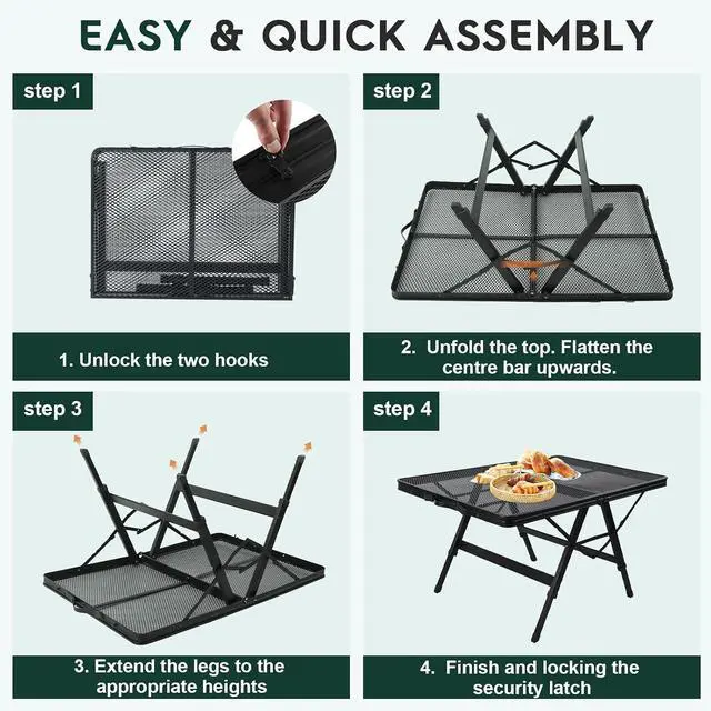 Alt view image 7 of 7 - WildFinder Folding Grill Table, 3x2 FT Adjustable Height Camping Table | Foldable Camping table with Mesh Desktop, Lightweight Outdoor Table for Picnic,Camping,BBQ,Beach(Black)